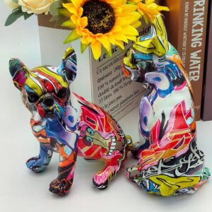Statue Bouledogue Français en Résine Colorée – Ornement Décoratif Unique pour Maison et Bureau