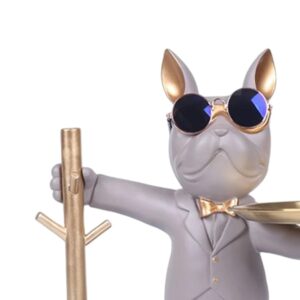 Statue de Bouledogue en Résine – Décoration d'Intérieur avec Plateau pour Maison ou Bureau