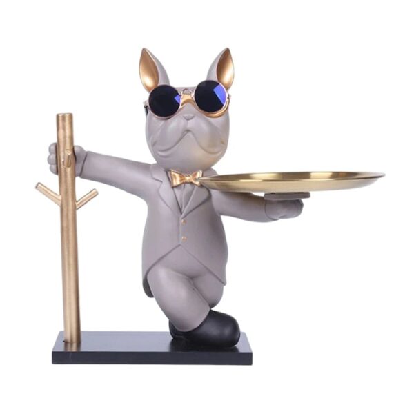 Statue de Bouledogue en Résine – Décoration d'Intérieur avec Plateau pour Maison ou Bureau