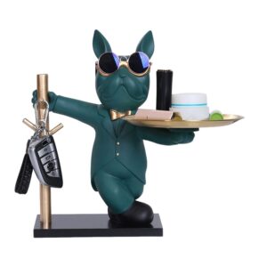 Statue de Bouledogue en Résine – Décoration d'Intérieur avec Plateau pour Maison ou Bureau