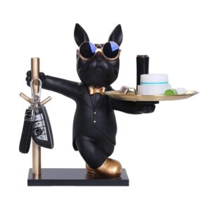 Statue de Bouledogue en Résine – Décoration d'Intérieur avec Plateau pour Maison ou Bureau