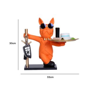 Statue de Bouledogue en Résine – Décoration d'Intérieur avec Plateau pour Maison ou Bureau B