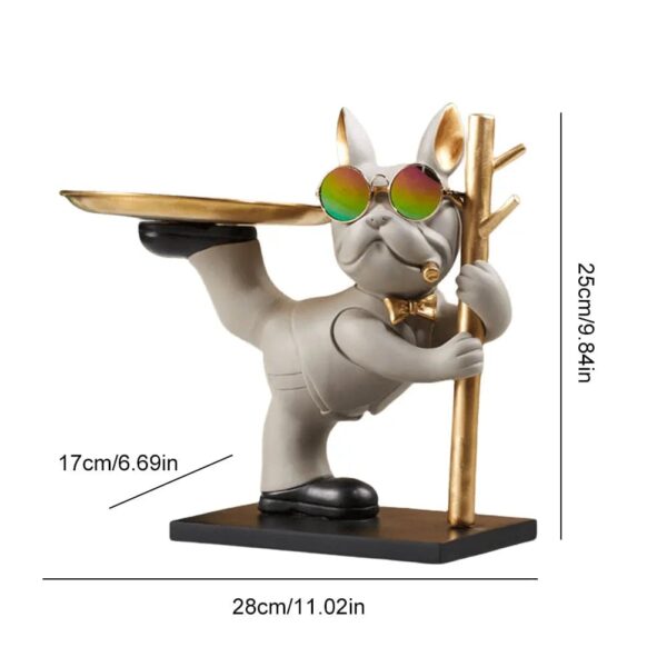 Statue de Bouledogue en Résine – Décoration d'Intérieur avec Plateau pour Maison ou Bureau H