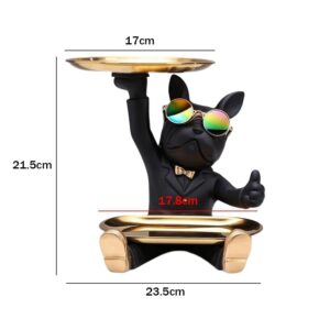 Statue de Bouledogue en Résine – Décoration d'Intérieur avec Plateau pour Maison ou Bureau I