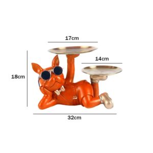 Statue de Bouledogue en Résine – Décoration d'Intérieur avec Plateau pour Maison ou Bureau U