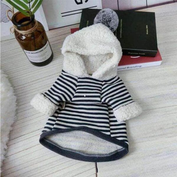Bouledogue Avenue Rayé / L Sweat Capuche Pompon Pour Chien