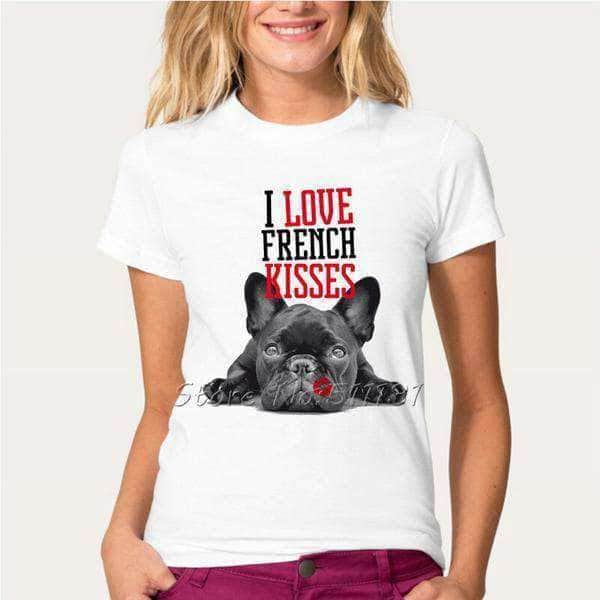Bouledogue Avenue Pour Humains T-Shirt Bouledogue Fran̤ais I Love French Kisses pour Femme