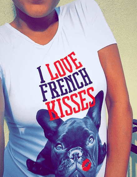 Bouledogue Avenue Pour Humains T-Shirt Bouledogue Fran̤ais I Love French Kisses pour Femme